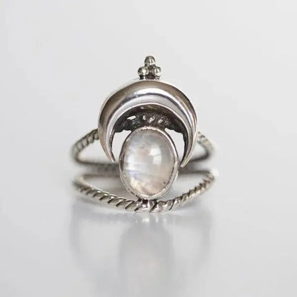 Oval Rainbow Moonstone Moon Phase Ring Unique Joyas