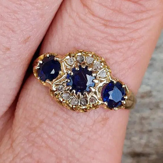 Vintage Blauer Starlight Zirconia Ring Unique Joyas