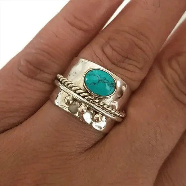 Turquoise wide band ring Unique Joyas