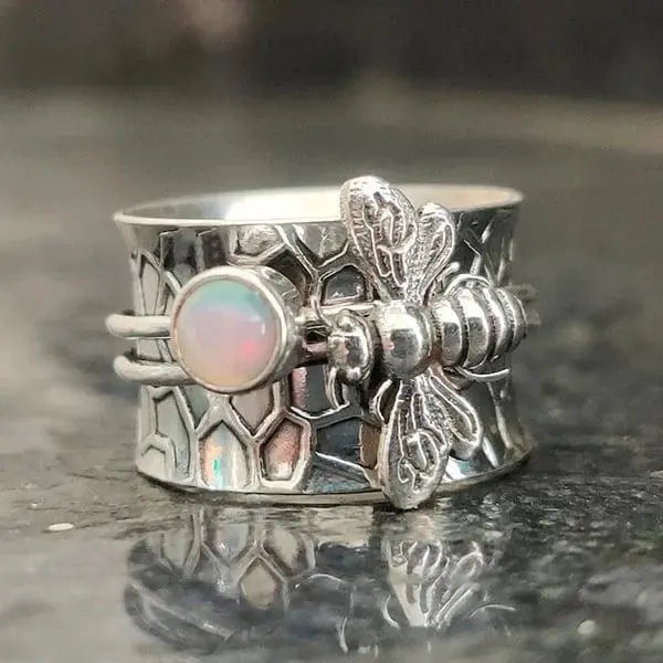 Bee Gemstone Meditation Spinner Ring Unique Joyas