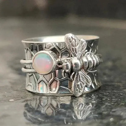 Bee Gemstone Meditation Spinner Ring Unique Joyas