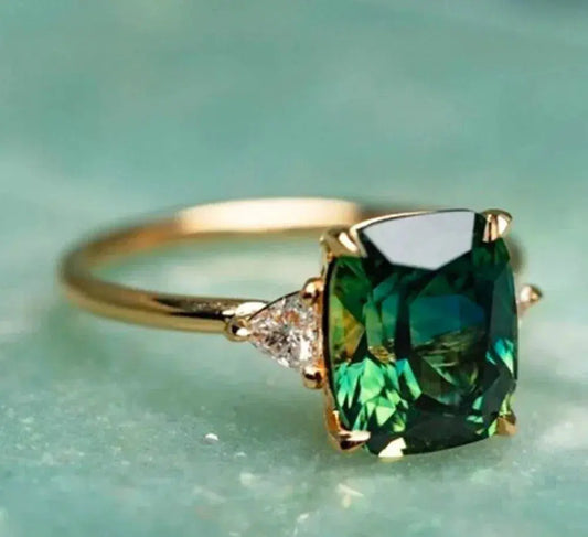 Green Zirconia Ring In Gold 6