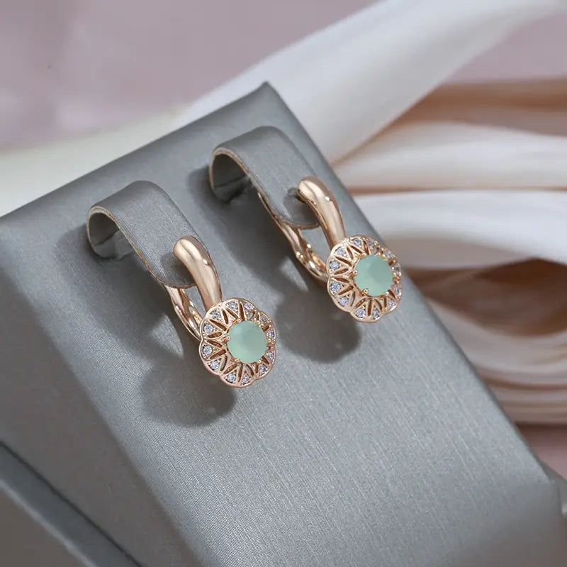 Elegant earrings with green eye and zirconia in gold Unique Joyas