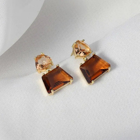 Elegant Desert Crystal Earrings in Gold Unique Joyas