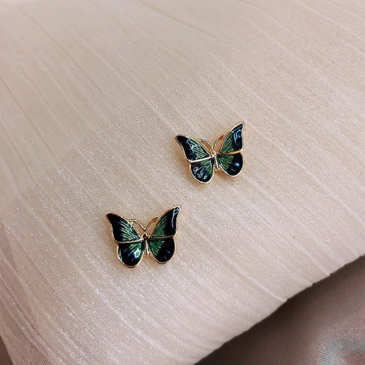 Hand-painted butterfly earrings in gold