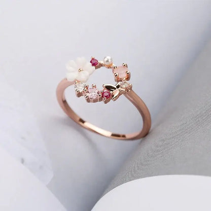 Floral ring with pink cubic zirconia in gold Unique Joyas