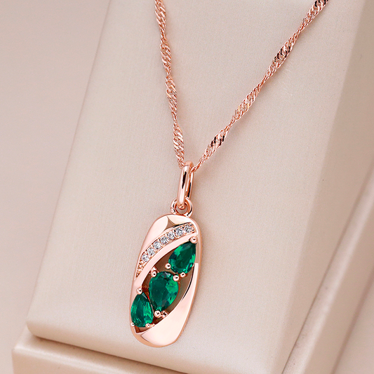 Necklace with Green Crystal in Gold Unique Joyas