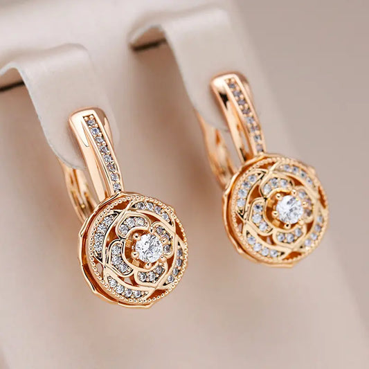 Small Round Earrings with Crystals in Gold Unique Joyas