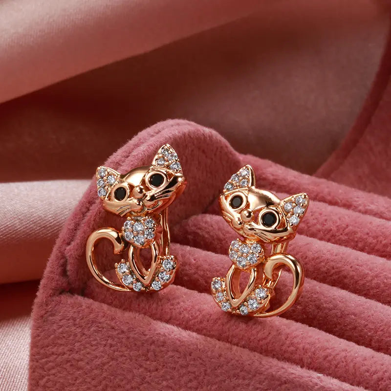 Kitten Earrings with Zirconia in Gold Unique Joyas