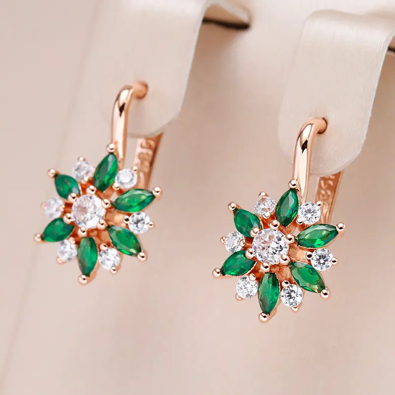 Elegant Green Crystal Flower Earrings Unique Joyas