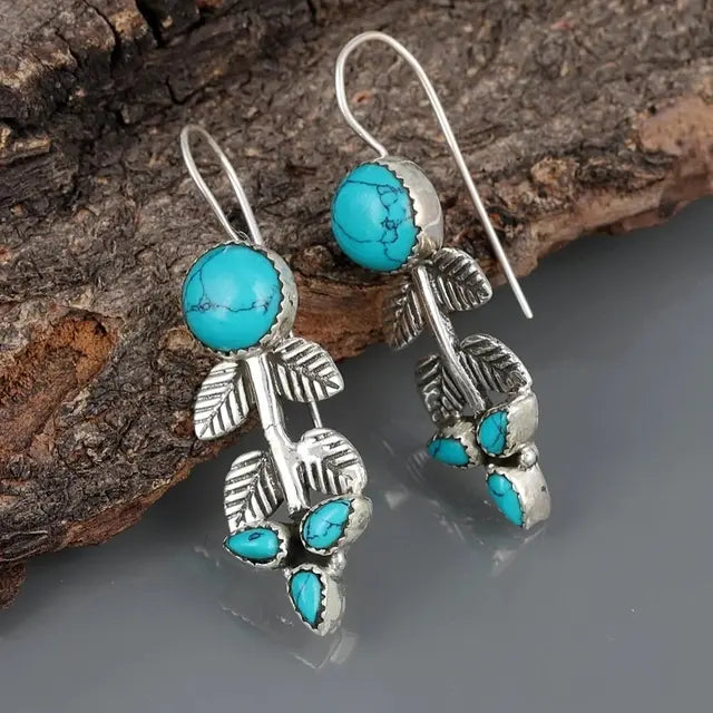 Silver Boho Earrings with Turquoise Stone Unique Joyas