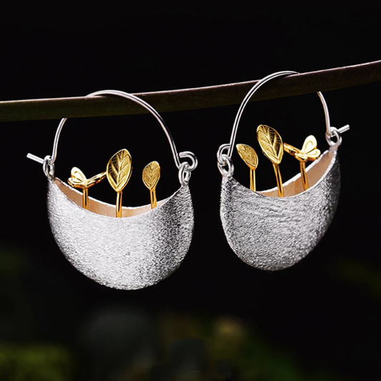 Gold-Plated Flower Basket Earrings in Silver Unique Joyas