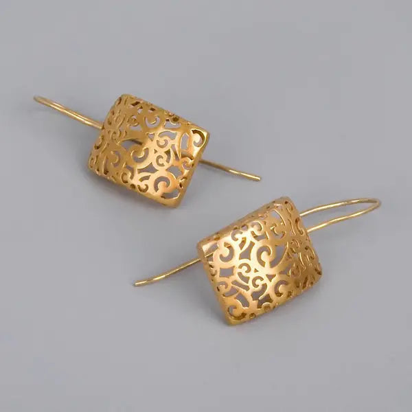 Golden Hollow Ivy Earrings Unique Joyas