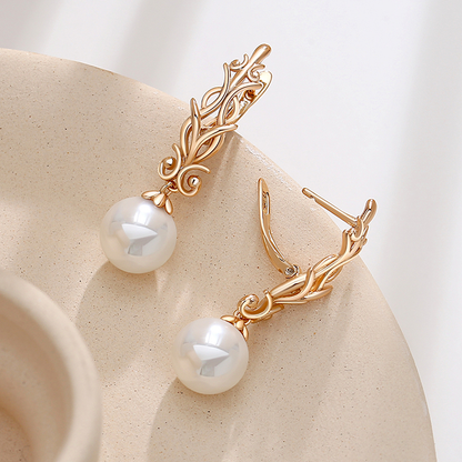 Elegant Earrings Golden Pearl Forest