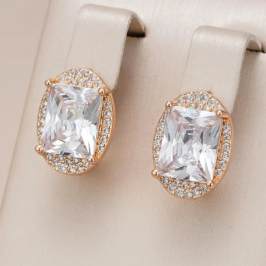 White Crystal Earrings in Gold Unique Joyas