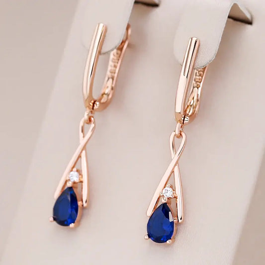 Blue Pendant Earrings in Gold Unique Joyas