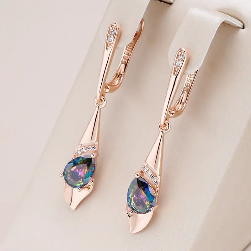 Multicolored Crystal Pendant Earrings in Gold Unique Joyas