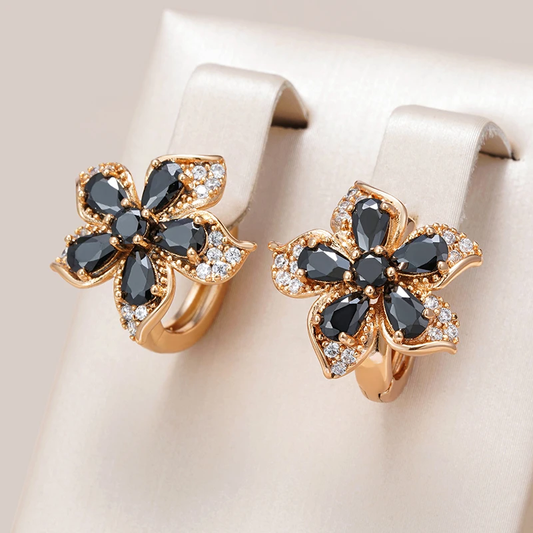 Elegant Black Crystal Flower Earrings Unique Joyas