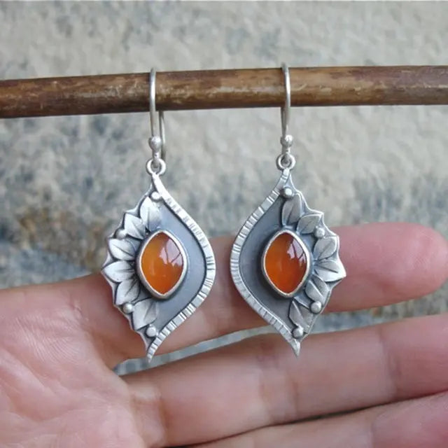 Orange Boho earrings with crystals Unique Joyas