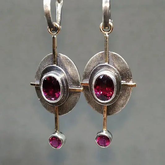 Boho earrings with garnet crystal in sterling silver Unique Joyas