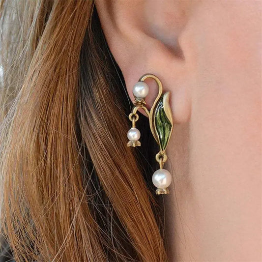 Boho Earrings with Enamel and Pearls Unique Joyas