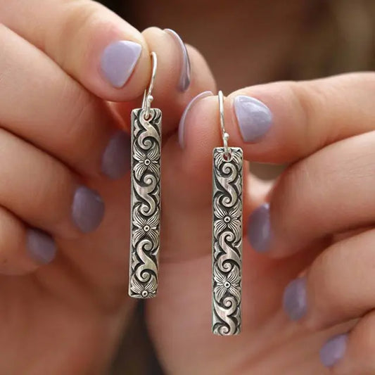 Rectangular Boho Earrings made of Sterling Silver Unique Joyas