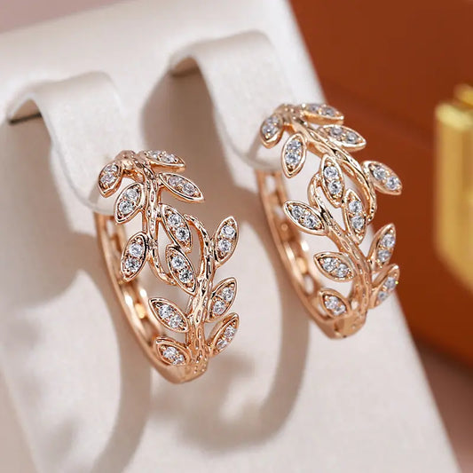 Elegant Leaf Earrings with Zirconia