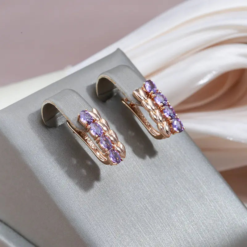 Elegant shiny earrings made of gold and purple zirconia Unique Joyas