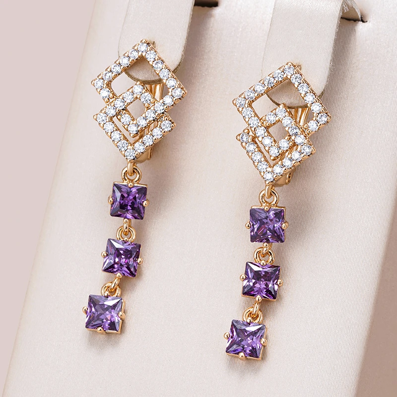 Earrings with Purple Crystals in Gold