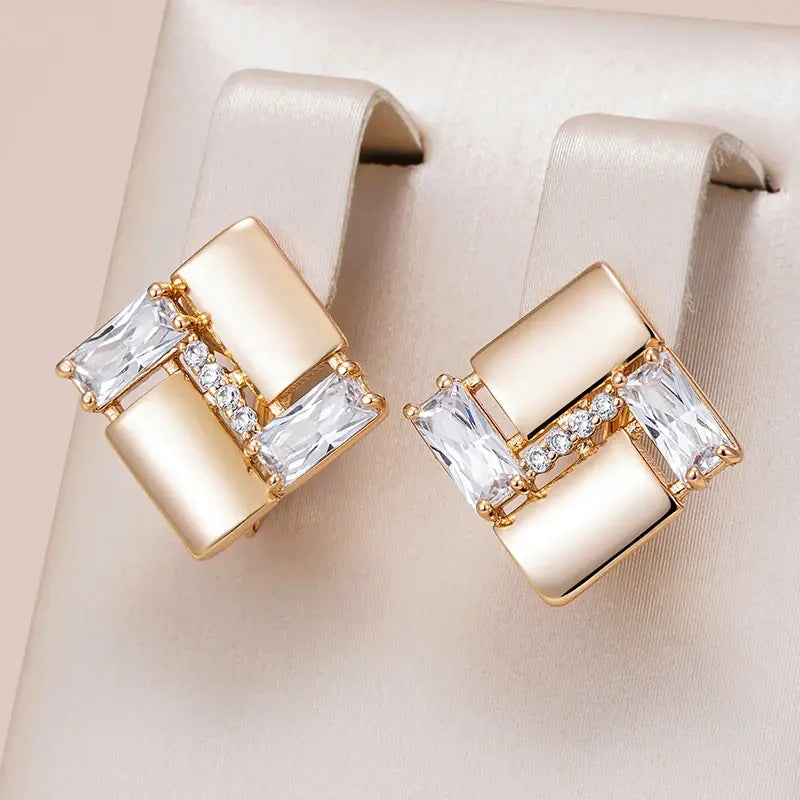 Geometric Elegant Earrings with Zirconia in Gold Unique Joyas