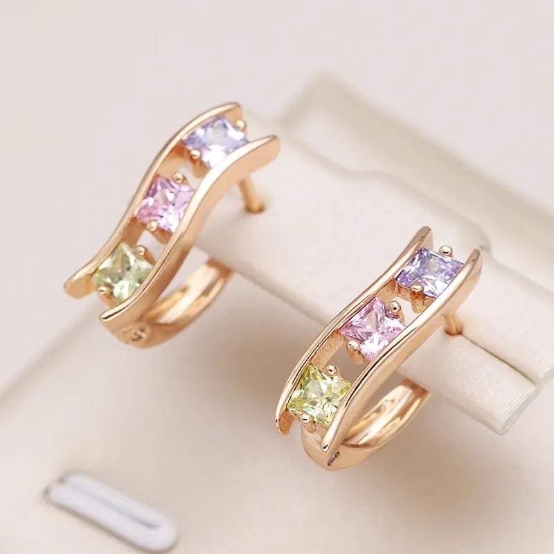 Multicolored gold earrings with zirconia Unique Joyas