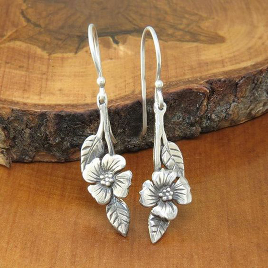 Vintage Silver Rose Earrings Unique Joyas