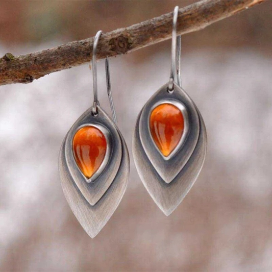 Vintage Orange Stein Earrings in Sterling Silver Unique Joyas