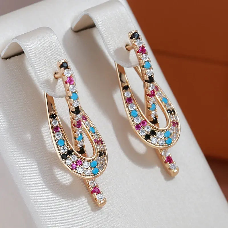 Elegant Multicolored Zirconia Earrings in Gold Unique Joyas