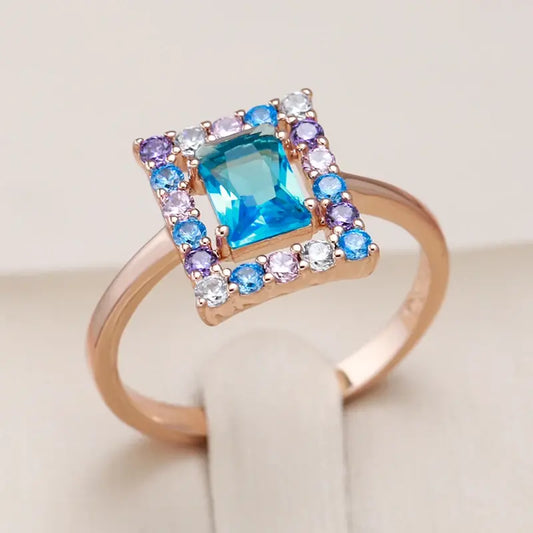 Elegant ring with blue cubic crystals Unique Joyas