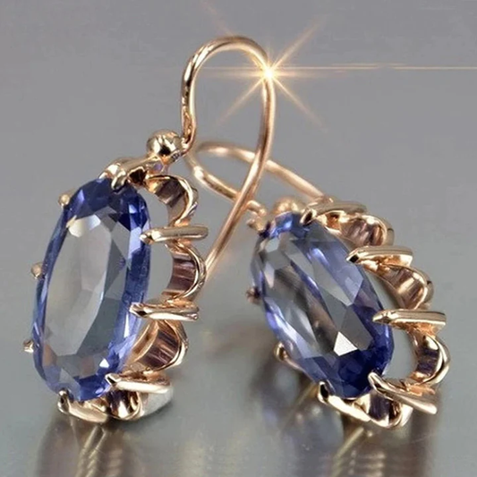 Vintage Golden Blue Crystal Earrings Unique Joyas