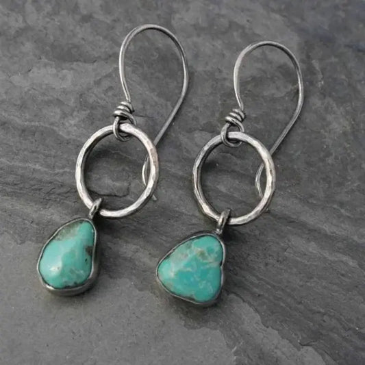 Turquoise Stone Earrings in Vintage Silver Unique Joyas