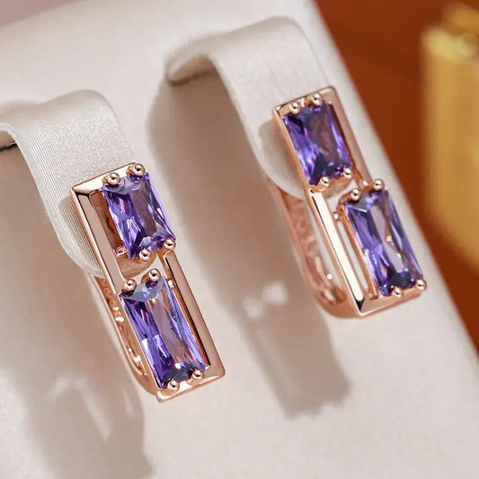 Elegant lilac crystal earrings in gold Unique Joyas