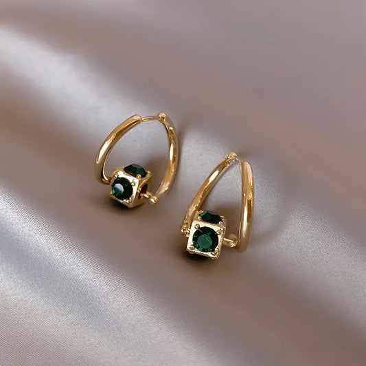 Green Elegant Earrings in Gold Unique Joyas