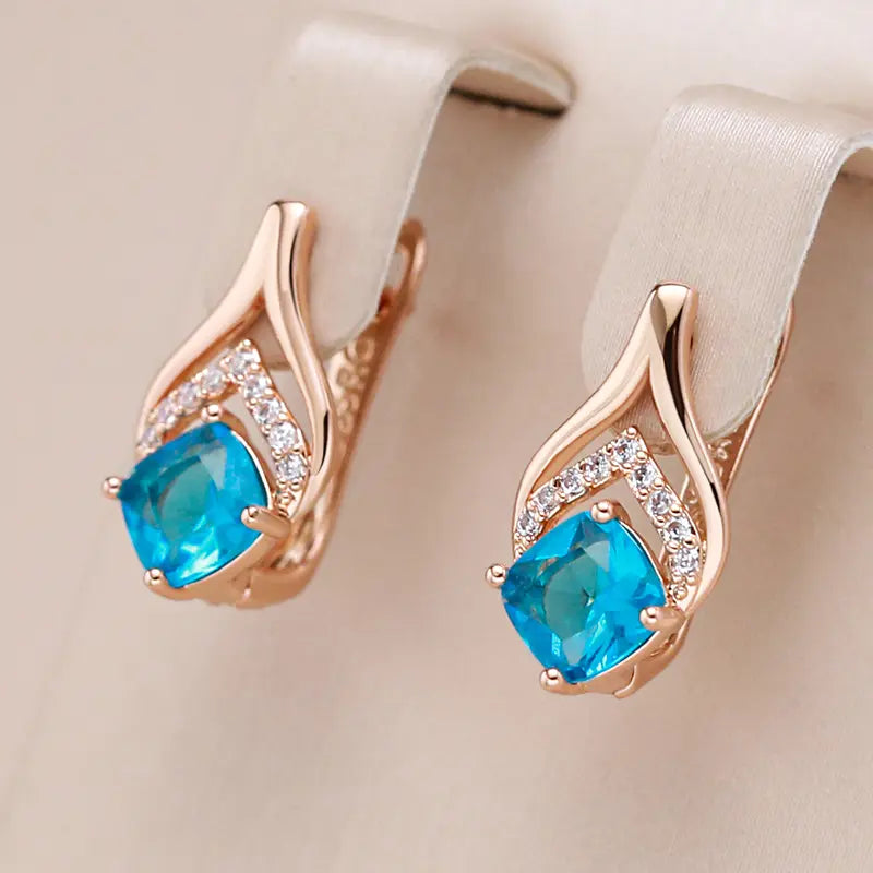 Elegant Blue Crystal Earrings Gold Plated