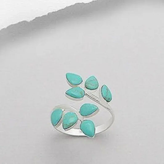 Adjustable Ring with Turquoise Leaves Unique Joyas