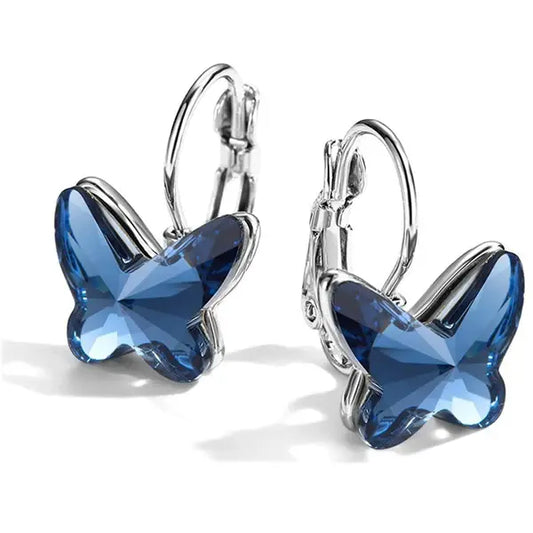 Vintage Butterfly Earrings with Blue Crystal Unique Joyas