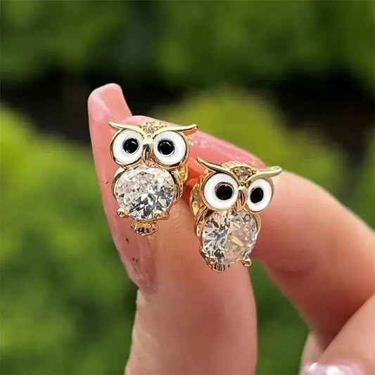 Vintage Owl Earrings Made of Crystal Unique Joyas