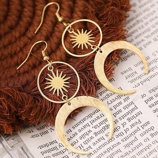 Vintage Gold Moon Earrings Unique Joyas