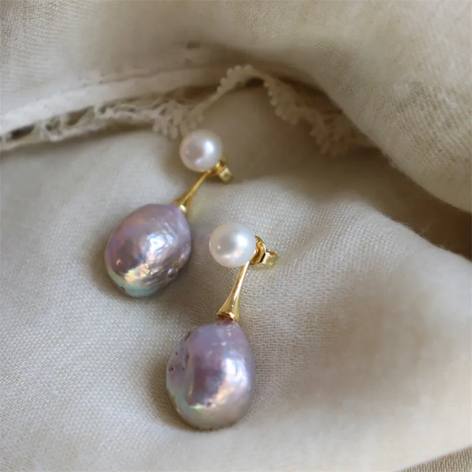 Elegant purple pearl earrings Unique Joyas