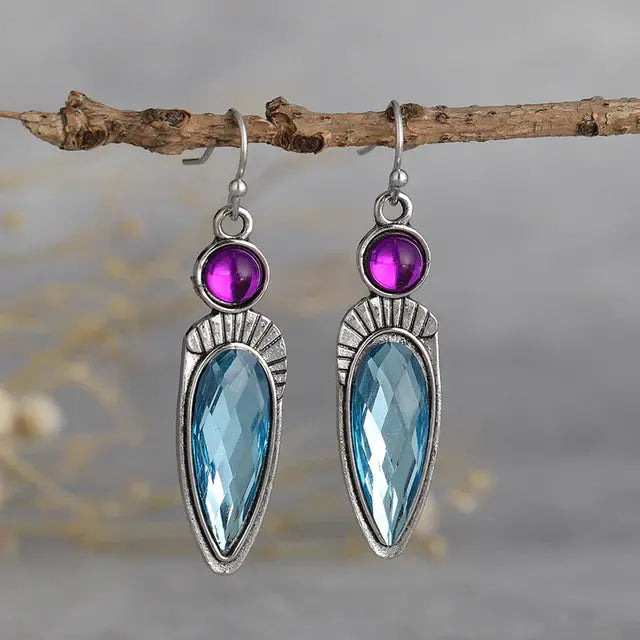 Vintage Blue and Purple Sterling Silver Earrings Unique Joyas