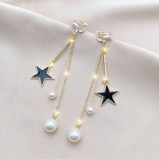 Elegant sparkling star earrings with pearls Unique Joyas