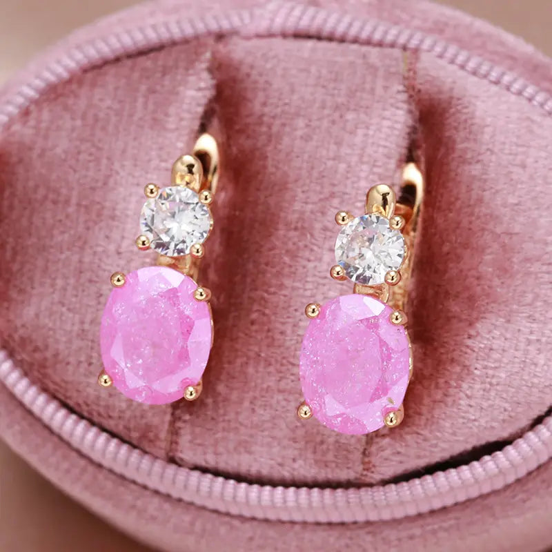 Elegant earrings with pink zirconia in gold Unique Joyas