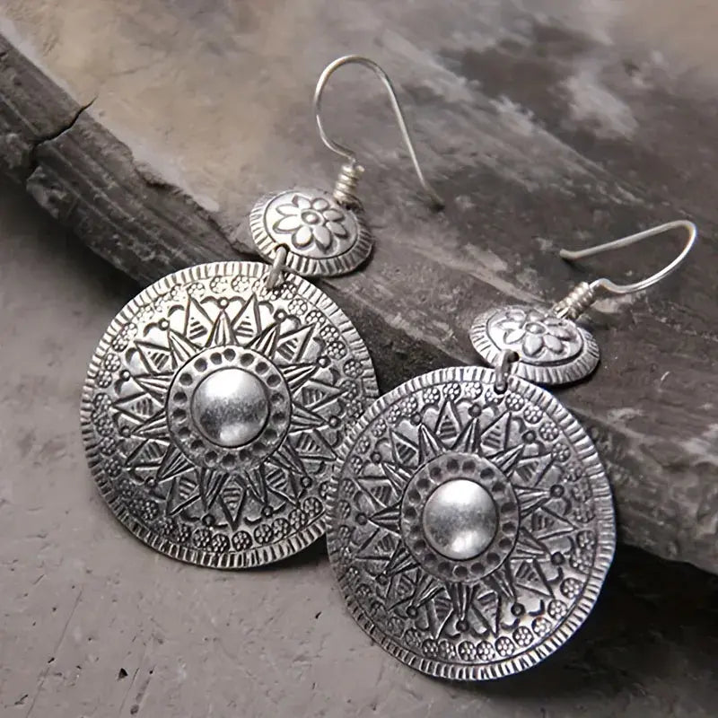 Vintage Silver Mandala Earrings Unique Joyas