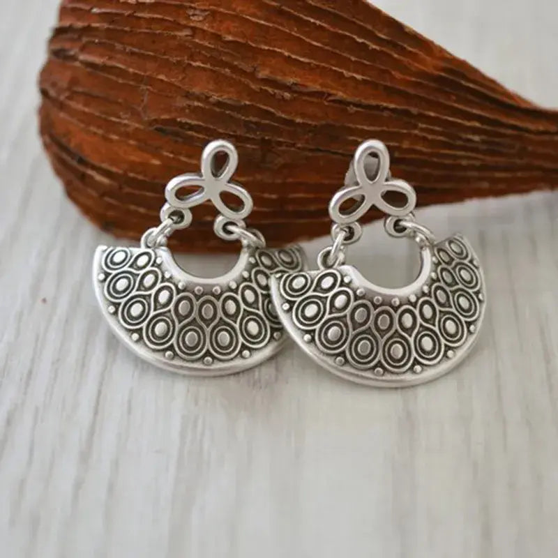 Vintage Mandala Medium Silver Earrings Unique Joyas